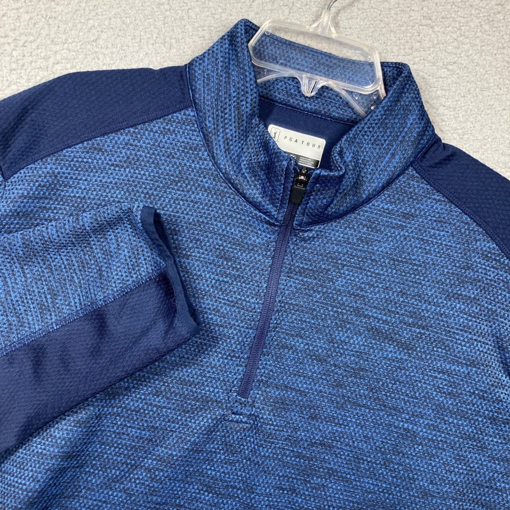 PGA Tour Quarter Zip‎ Pullover Mens XL Blue Heathered Fleece Golf Sweatshirt